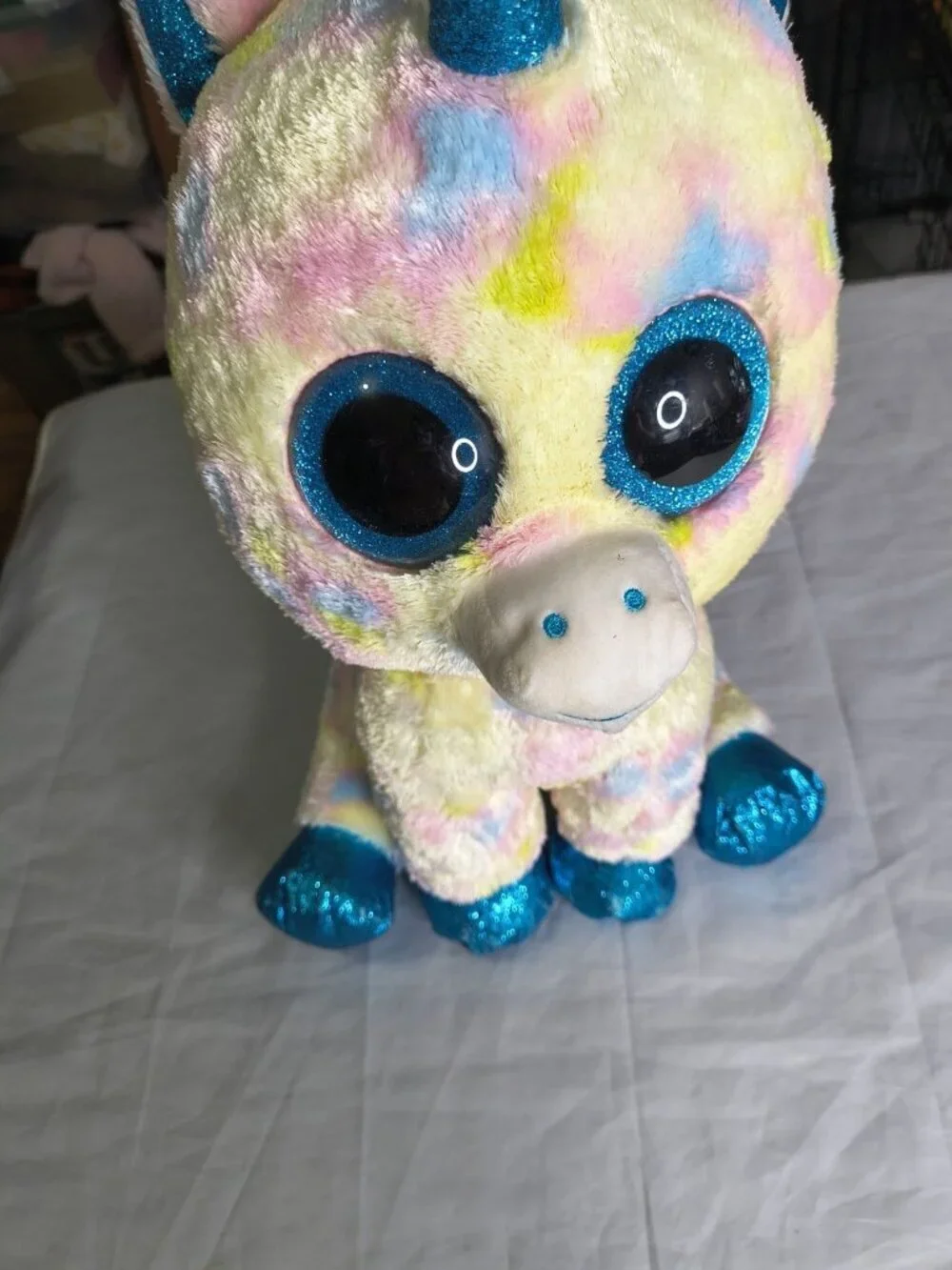 Ty Beanie Boos Blitz the Unicorn Pastel With Blue Horn Large Size 17